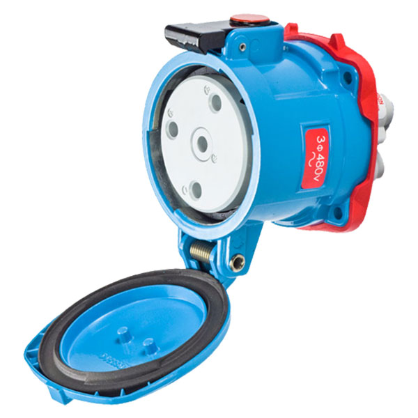 37-64043-375-4X - DS60 RECEPTACLE METAL BLUE SIZE 4 TYPE 4X 3P+G 60A 480 VAC 60 Hz NO AUX MUSHROOM PAWL TYPE 4X WATERTIGHTNESS